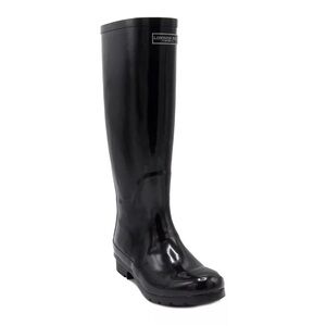 London Fog Glossy Black Rain Boots | Tall Waterproof Wellies | Size 6 | NWT